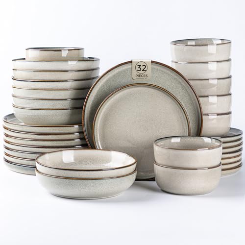 GBHOME Dinnerware Sets for 8, 32 Pieces Ceramic Plates and Bowls Set - color: Green Wheat, size: Service for 8(32Pcs)