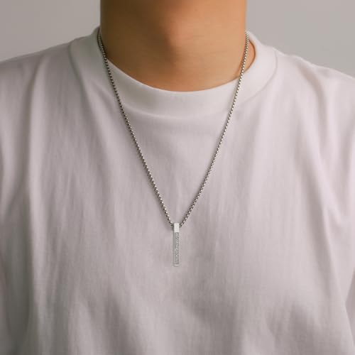 VASSAGO Islamic Ayatul Kursi Necklace for Women Men Stainless Steel/Leather Chain Muslim Allah Arabic 3D Bar Pendant Islam Eid Ramadan Gift Jewelry - color: 3D bar necklace-box chain