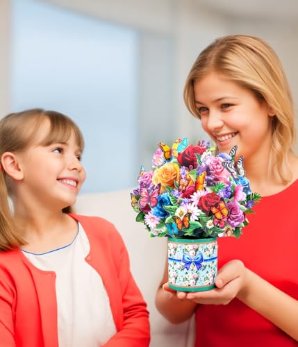 3D Pop Up Flower Bouquet Cards with 3 Envelopes & Blank Notecards, Featuring Multicolor Roses & Butterflies, White Daisies & Lavender, Pink & White Lilies for Birthday, Mother's Day, Get Well, Anniversary,All Occasions - style: ‎Roses Lilies Daisies
