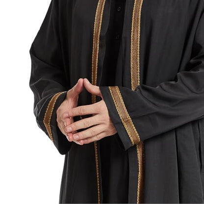 Thobe for Men Abaya Islamic Clothing Loose Long Sleeve Muslim Kaftan Open Front Dubai Arabic Robe Prayer Costume - color: Black, size: Medium