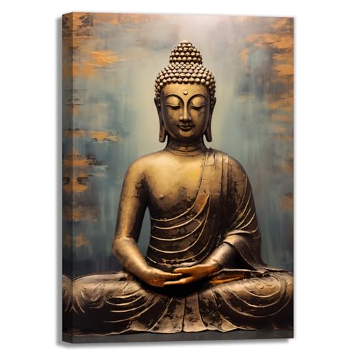 OAAPITI Buddha Canvas Wall Art Retro Buddha Statue Pictures Wall Decor Zen Painting Meditation Artwork For Spirit Bathroom Yoga Room Decor Frame(Artwork-4,24"x36") - color: Buddha-4, size: 36L" x 24W"