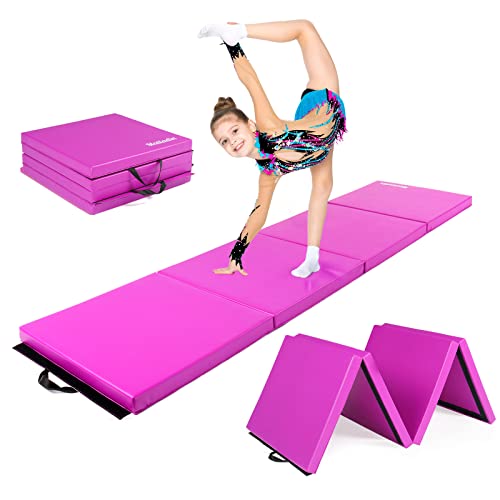 Matladin 8' Folding Gymnastics Gym Exercise Aerobics Mat, 8ft x 2ft x 2in PU Leather Tumbling Mats with Hook & Loop Fastener for Stretching Yoga Cheerleading Martial Arts - color: 'Purple