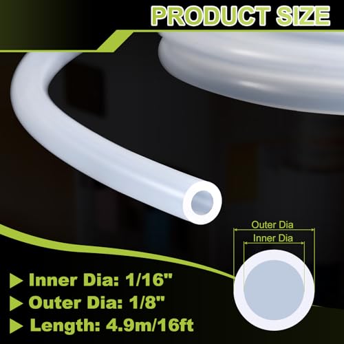 METALLIXITY Silicon Tubing(1/16" ID x 1/8" OD x 16Ft), Pure Silicone Hoses High Temp - for Printer, Hot Water Dispenser, Engine, Brewing, Fish Tank Air Pump, Pump Transfer, Clear - size: 1/16" IDx1/8" OD, style: 16 Feet