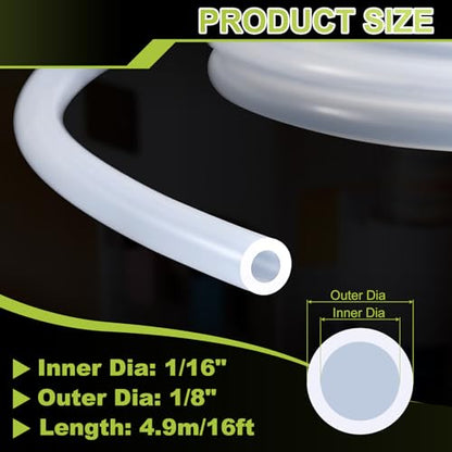 METALLIXITY Silicon Tubing(1/16" ID x 1/8" OD x 16Ft), Pure Silicone Hoses High Temp - for Printer, Hot Water Dispenser, Engine, Brewing, Fish Tank Air Pump, Pump Transfer, Clear - size: 1/16" IDx1/8" OD, style: 16 Feet