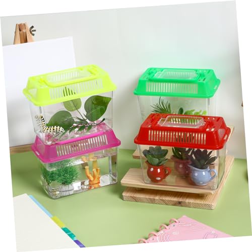 TOYANDONA 4pcs Portable Handheld Aquarium with Handle Turtle Box Feeding Case for Reptiles and for for Shrimp and Tortoise Breeding