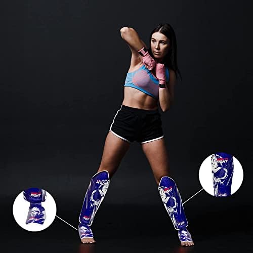 Muay Thai Shin Guards for Kickboxing Martial Arts BJJ Boxing Equipment MMA Training and Sparring Leg Guard with Instep Protection Pads - color: BTF-Blue, size: Small-Medium