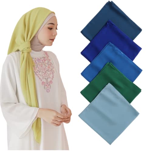 43 Inch Large Chiffon Square Hijab Hair Scarf for Muslim Shawls Headscarf for Women Bandana Turban Wrap Scarves - color: Haqing + Sapphire + Blue + Dark Green + Green