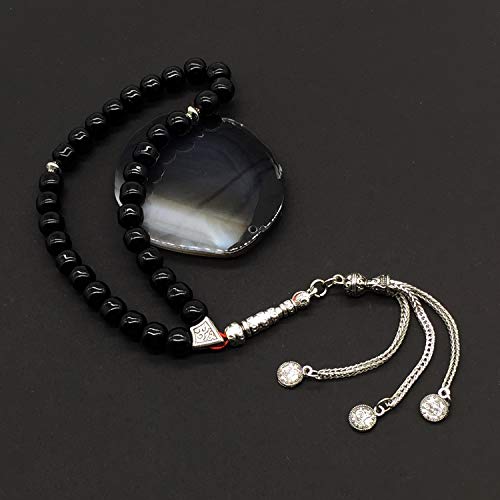 Shiny Black Glass Prayer Beads, Worry Beads, Tesbih, Tasbih, Tasbeeh, Misbaha, Masbaha, Subha, Sebha, Rosary (8 mm 33 Beads) - color: Shiny Black Glass Beads -8 mm 33 Beads-