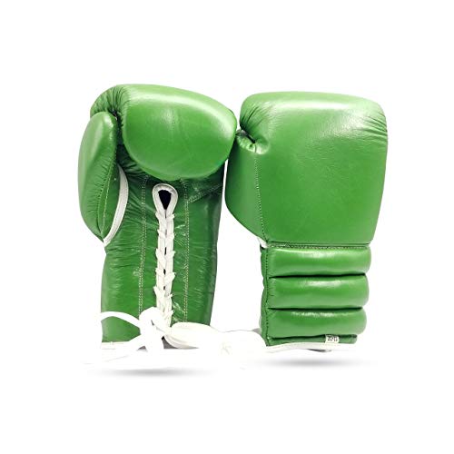 Boxing Glove Grappling, Kickboxing, Training Lace up Fighting Boxing Punching Bag Green Cowhide Leather Boxing Glove Without Logo - size: 16oz