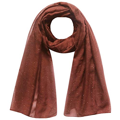 Lina & Lily Solid Shimmer Sparkle Glitters Sheer Maxi Shawl Scarf Hijab Lightweight - color: #32 Rust
