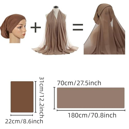 Yeieeo Instant Chiffon Hijab with Undercap (Tube or Bandage Cap), Breathable, no sweat buildup,Solid Chiffon Head Wraps - color: Light Khaki 1