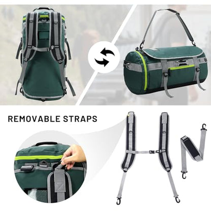 MIER 여행용 캠핑 체육관 스포츠용 대형 더플 백 백팩, 45L/60L/90L | 방수, 컨버터블 더플, 탈착식 백팩 스트랩, 신발 수납 공간, 튼튼한 타폴린, 3가지 사이즈 - color: 초록색., size: 45L