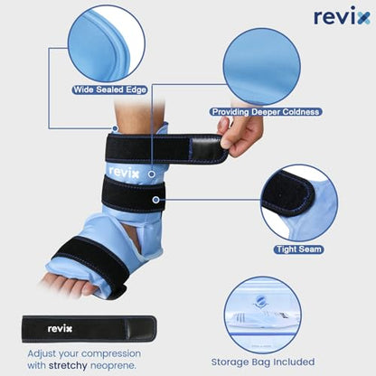 REVIX Ankle Ice Pack Wrap for Foot Pain Relief and Feet Injuries, Reusable Gel Ice Cold Packs for Achilles Tendonitis, Plantar Fasciitis, Sprained Ankles and Heels - style: Blue-Pack 1