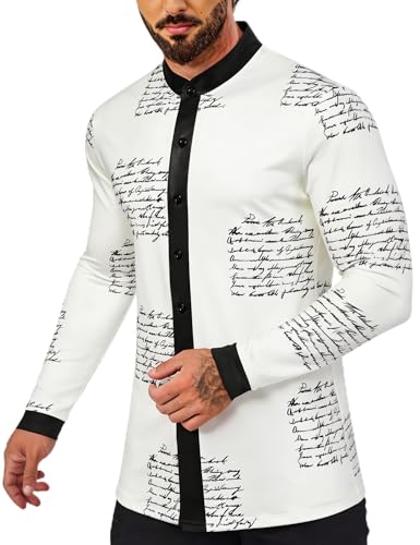 African Shirt Men African Attire Print Long Sleeve Dashiki for Men - color: Letter Print-long Sleeve, size: Small