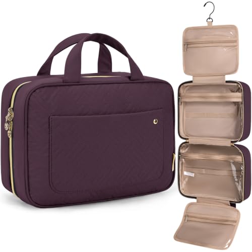BAGSMART Toiletry Bag Travel Bag with Hanging Hook, Water-resistant Makeup Cosmetic Bag Travel Organizer for Accessories, Shampoo, Full-size Container, Toiletries (Dark Purple, Medium) - color: Dark Purple, size: Medium
