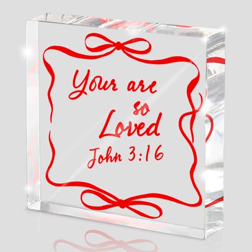 Red Bow Inspirational Decor, Coquette Aesthetic Bow Dorm Room Decoration, Inspirational Bible Verse Quotes, Christian Gifts for Women, Office Desk Accessories Sign, Bible Verse Decor, 4 x 4 Inches - style: hong