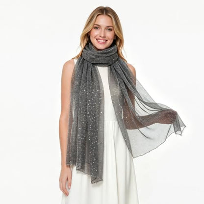 Sequin Scarf for Women Lightweight Mesh Shawl Wrap Bandana Hijab Headscarf for Summer Evening Dress - color: Darkgrey