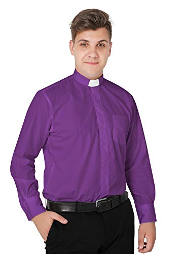 IvyRobes Mens Tab-Collar Long Sleeves Clergy Shirt- 5 Colors Available - color: Purple, size: XX-Small