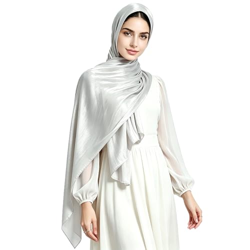 Women Premium Hijab Head Scarf Lightweight Shimmer Scarves Crepe Wedding Shawls and Wraps for Evening Dresses Shiny - color: Grey 8#