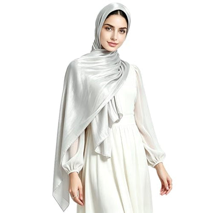Women Premium Hijab Head Scarf Lightweight Shimmer Scarves Crepe Wedding Shawls and Wraps for Evening Dresses Shiny - color: Grey 8#