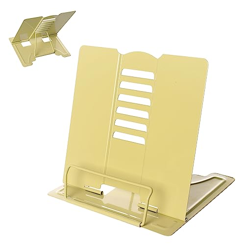 Metal Book Stand Adjustable Book Holder for Reading | Portable & Sturdy For Textbooks Cookbooks Sheet Music Papers Study - color: Full Yellow
