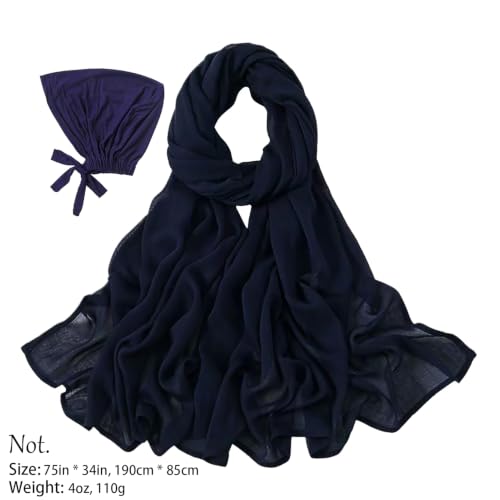 Modal Cotton Hijab Scarf for Women with Undercap Set - color: Dark Blue
