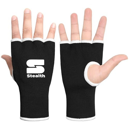Stealth Sports Boxing Hand Wraps Inner Gloves – Premium Boxing Inner Gloves – Half Finger Boxing Punching Mitts – Elasticated Wrap Boxing Mitts for Kickboxing, Muay Thai, MMA - size: Small-Medium