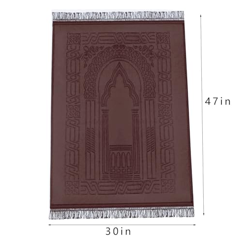 JE JOUE Luxury Islamic Prayer Mat with Tasbih Beads - Extra Thick Large Padded Sajadah for Men, Women & Kids, Soft Non-Slip Muslim Prayer Rug for Eid, Ramadan, Travel(31 "x 47",Dark Coffee) - color: Dark Coffee