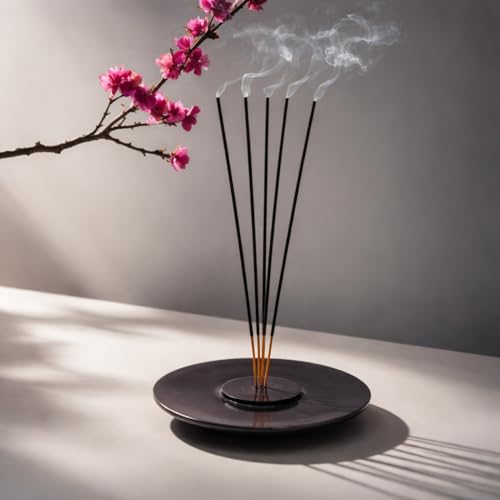 핸드메이드 대리석 향 스틱 홀더, 블랙, 10.2cm(4인치) | 원형 향 버너, 여러 개의 구멍, 장식용 애쉬 캐처, 가정 및 사무실 장식 - color: 블랙.