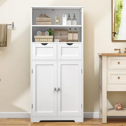Iwell Tall Bathroom Cabinet, Storage Cabinet with Adjustable Shelves, Bathroom Storage Cabinet for Living Room, Dining Room, Entryway, White - color: White, 2 Drawers