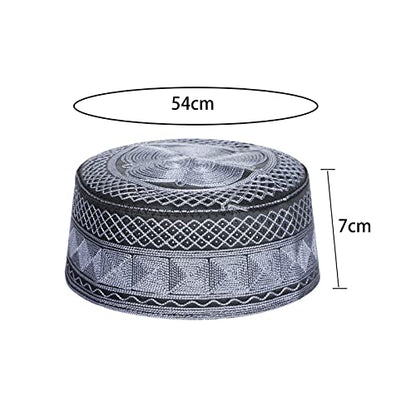 Mens Muslim Hat Islamic Prayer Cap, Muslim Eid Prayer Embroidered Kufi Fat Ramadan Mosque Arab Indian Prayer Cap - color: Dark Gray