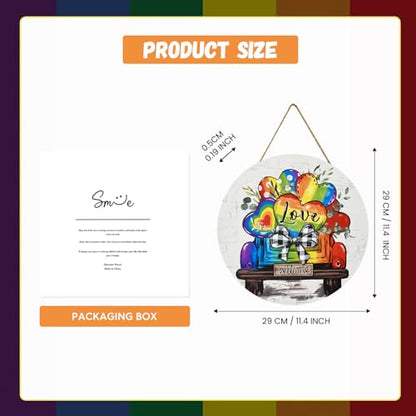 Smile Pride Month Love Welcome Rainbow Truck Round Wooden Door Sign Indoor & Outdoor Decorative Plaque LGBTQ+ Home, Porch & Patio Decor Gay Pride - style: Truck LGBT