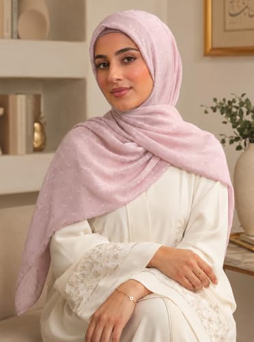 Chiffon Dotted Hijab Scarf for Women, Lightweight Textured Head Wrap Shawl,Soft Muslim Headscarf for Spring Fall - color: Mcmqxf2531-3#lightpink