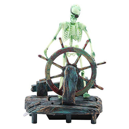 Semme Pirate Fish Tank Decorations, Fish Air Skeleton Chest, Action-Aquarium Ornament, Fish Landscape Decoration Pirate Captain Aquarium Decorations Landscape Skeleton on Wheel Action Figure Fish