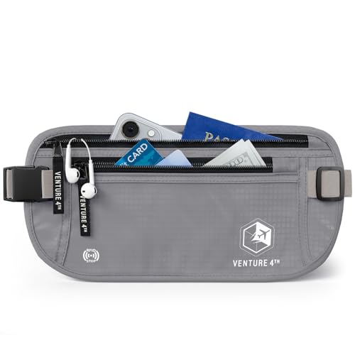 VENTURE 4TH Money Belt for Travel – Hidden Under-Clothes RFID Blocking Passport Holder & Slim Travel Wallet Pouch for Men & Women to Protect Cash, Cards & Documents (Silver) - color: Silver