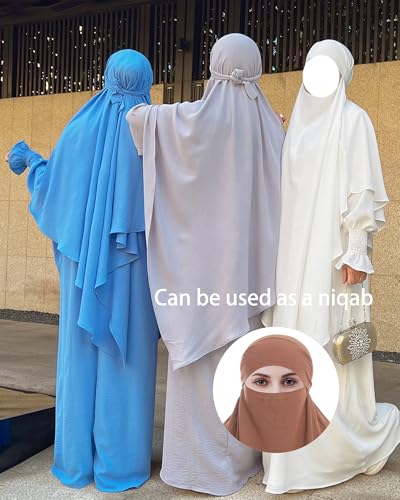Muslim Prayer Abaya Islamic Women's Khimar Pure Color Hijab Dress Long Sleeve Dubai Kaftan - color: Brownhijab