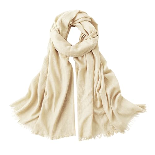 Extra Large Cotton Linen Shawl Wrap for Women, Elegant Scarf with UV Protection Breathable Lightweight Head Cover Hijab - color: Cream White
