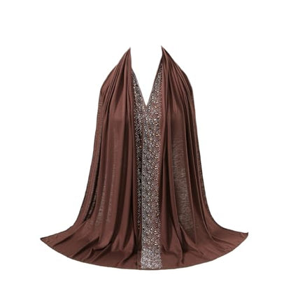 IPENNY Women's Hijab Scarf - Rhinestone Embellished, Soft Lightweight & Versatile for Daily Wear, Prayer, Special Occasions - color: Coffee
