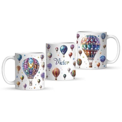 Personalized Sparkling Hot Air Balloon Full Wrap Mug, Customized Name Ceramic Cup 11oz 15oz, Albuquerque International Balloon Fiesta Inspired Cup, Custom Adventure White Coffee Mug - color: XUA-1124-3661-Hot Air Balloon Mug
