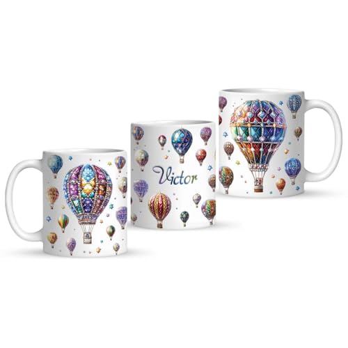 Personalized Sparkling Hot Air Balloon Full Wrap Mug, Customized Name Ceramic Cup 11oz 15oz, Albuquerque International Balloon Fiesta Inspired Cup, Custom Adventure White Coffee Mug - color: XUA-1124-3661-Hot Air Balloon Mug