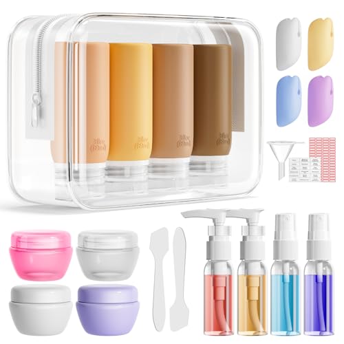 Muslish 21 Pack Travel Bottles for Toiletries, Leak-Proof TSA Compliant Silicone Travel Size Containers for Shampoo and Conditioner, BPA Free with Toiletry Bag (Apricot) - color: Apricot