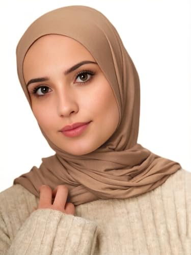 Harewom Polyester Hijab Lightweight Solid Head Wrap Scarf for Women Daily - color: Camel
