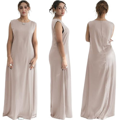 2PCS Muslim Abaya Dress for Women Smooth Satin Prayer Cardigan with Belt - color: Khaki, size: X-Large-XX-Large