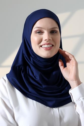 ihvan online, Women’s Ready to Wear Instant Hijab, Soft One-Piece Headscarf, Stretch Hijab for Daily Wear, Prayer & Travel - color: Navy Blue