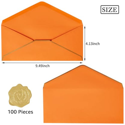 100 Pack #10 Business Envelopes with Gold Stickers, Dark Orange - color: Dark Orange