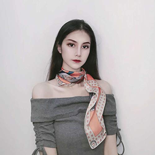 FONYVE Silk Feeling Scarf Medium Square Satin Head Scarf for Women 27.5 × 27.5 inches - color: 01 Beige Edge