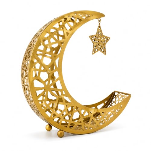 Metal Crescent Moon and Star Stand for Ramadan, Eid Mubarak Table Decor, Elegant Home Party Decorations for Eid, Ramadan, and Special Occasions (Large) - color: Large