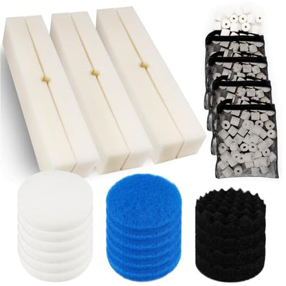 28 PCS Replacement Filter Media Kit Compatible with Fluval FX2/FX4/FX5/FX6 Aquarium Filters Include Media, Carbon Foam Pad, Water Polishing Pads, Bio-Foam Pads, Foam Block, Mesh Bag