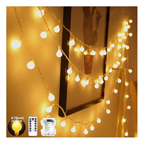 Globe String Lights Battery Operated Warm White ，Water Proof 1 Pack 33FT 80 LED Globe Fairy String Light 8 Modes with Remote Control, for Home, Party, Christmas, Wedding, Garden Decoration - color: 33FT Globe Lights-1Pack