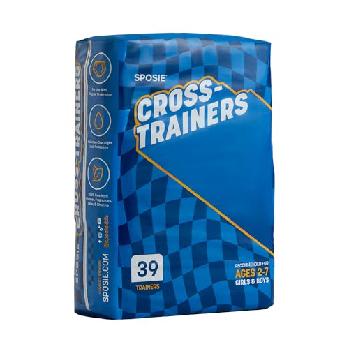 Sposie Cross-Trainers Overnight Potty Training Support, 39 Ct | End Nighttime Training Pants, 4T+ Underwear Inserts for Overnight Potty Training Made in USA, Fits Kids Ages 2-7